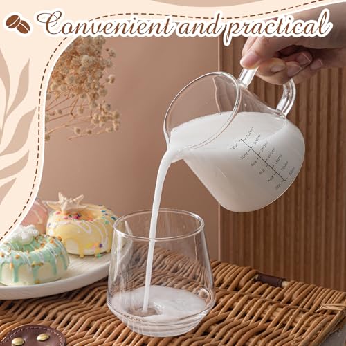 Honeydak 2 Pack 12oz Glass Espresso Measuring Cup for Milk Frothing | Heat Resistant V-shaped Spout, Measurement Markings, Microwave Dishwasher Safe, Gift for Coffee Lovers and Latte Making
