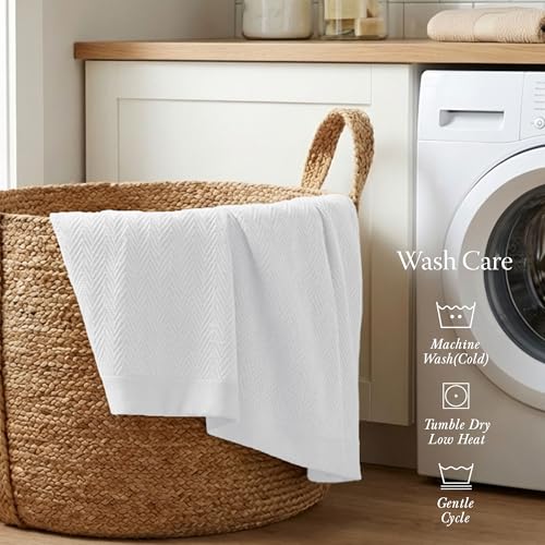Threadmill Luxury 100% Cotton Twin Herringbone Blanket, Bright White | All-Season Thermal Throw Blanket, Soft & Breathable, Cozy Moisture-Wicking, OEKO-TEX Certified, Machine Washable, 68x92 in - color: Bright White, size: Twin (68" x 92")