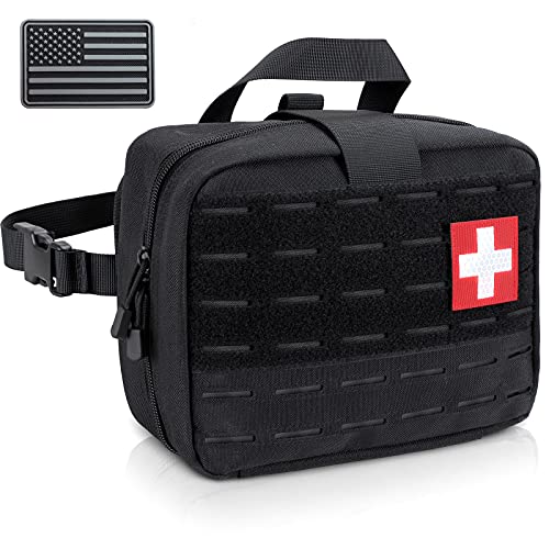 LIVANS Medical Bag, First Aid Bag Empty for Emergency & Trauma Kits | Molle Quick Release Design, Headrest Mount, Includes Flag and Cross Patch,Versatile for Tactical, Camping, Hiking and Travel - color: Black