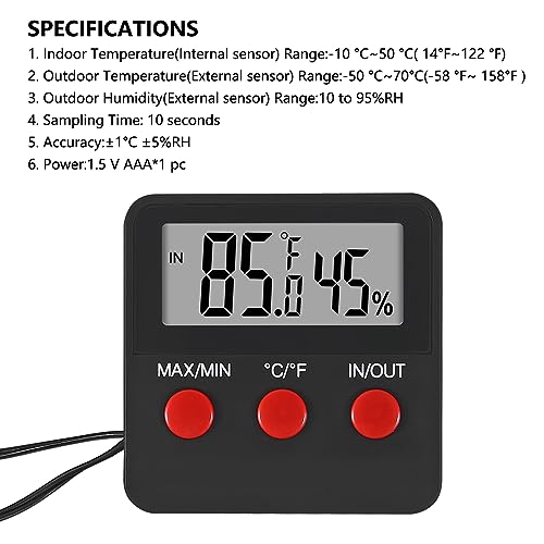 Digital Thermometer and Humidity Thermometers Indoor and Outdoor Digital Temperature and Hygrometer Gauge with Probe for Reptile Terrarium Thermometer Pet Keeping - color: 1PCS