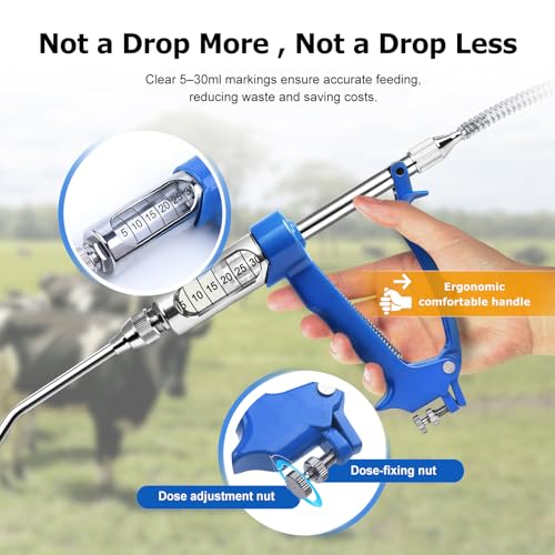30 ML Adjustable Metal Feeding Gun - Continuous Drench Gun with Large-Capacity Portable Tank, Safe for Sheep, Cattle, Pig, Horse & Various Livestock