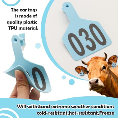 One-Piece Cattle Ear Tags 001-050 Number TPU Large Size Animal Identification Tags Cattle Livestock Ear Tags for Cows Hogs Sheep Tagging Farm Animal Supply (001-050, Blue) - color: Blue