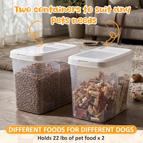 2 Pack 18 Lbs Airtight Dog Food Storage Container with Scoops | 2 Measuring Cups, Flip Lids, Clear Bins with Markings, Preserve Freshness, Pet Dog Cat Rice Grain Treat Storage - size: 18 Lbs
