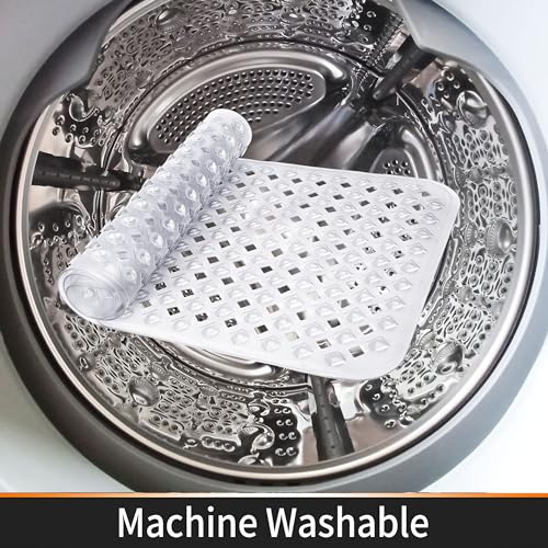 Yimobra Square Shower Mat Non Slip, Super Strong Suction Cups, 21"X21" Bath Tub Mat with Drain Holes, Machine Washable Fast Draining Bath Mats, Bathroom Essentials,Clear - color: Clear, size: 21 X 21 Inch