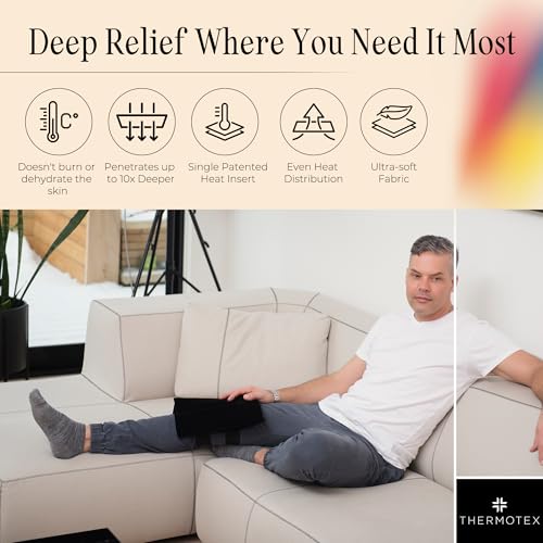 Thermotex Far Infrared Knee Heating Pad, Heated Pad for Knee, Thigh & Calf | FSA-HSA Eligible, Deep Penetration (2.36 Inches), For Pain Relief, Joint Support & Recovery, Dual Heat Inserts