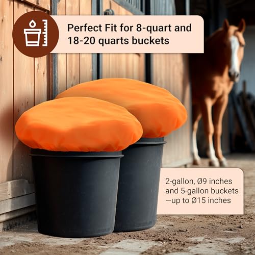 Horse Bucket Cover - Waterproof Bucket Cover for Feed Buckets for Horses, 210T Ripstop Polyester, Fits 2-5 Gallon (8-20 Quart), Cold-Flexible Daily-Use Cover - color: Orange
