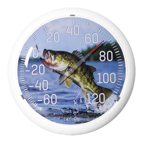 Taylor Jumping Fish Indoor Outdoor Dial Thermometer, Wireless Thermometer with Easy to Read Large Numbers for Patio, Pool, Garden or Garage, and Indoor Areas, 13.25-inch, Blue