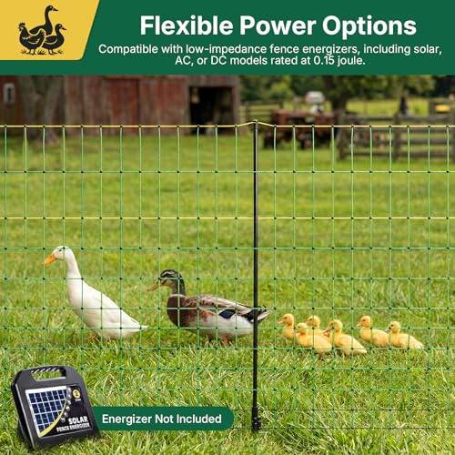 Electric Poultry Netting 41.5" H x 164' L, Portable Electric Chicken Fence for Chickens, Ducks, Geese & Turkey, Anti-Predator Poultry Net Fencing with Double Spike Posts for Backyard, Farm & Homestead - size: 41.5" H x 164' L Poultry