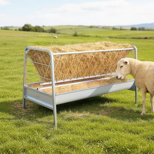 VEVOR Livestock Hay Feeder, 2 in 1 Grain & Hay Feeder, 80-Gallon Capacity, 57.9" Long Goat Pasture Feeding with Deeper Feeding Pan, Heavy Duty Steel Grain Holder for Sheep Sheds, Farms, Horse Barns - size: 57.9 x 27.6 x 34.1 in
