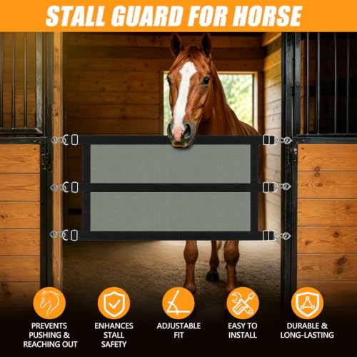 Horse Stall Guard 35.5-47In Aisle Guard Adjustable Horse Stall Gate | Waterproof 600D Fabric Horse Barn Guard with 3 Adjustable Straps and 6 Screw Eyes for Stable Stall Safety Guard Webbing