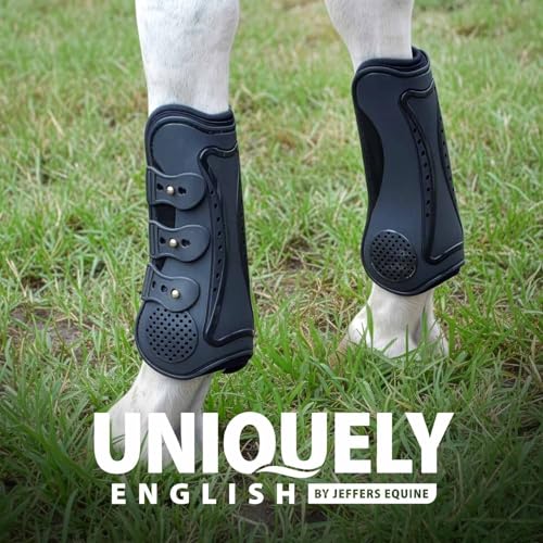 Jeffers Equine Uniquely English Tendon Boots - Open Front Horse Boots, Training Equipment, Protective Gear & Leg Protection for Jumping, Dressage, Training & Travel - color: Black, size: Large