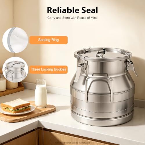 Stainless Steel Sealed Milk Barrel，12L/3.17Gallon Large Milk Bucket Wine Can Pail Tote Tank with Sealed Lid & Handle for Milk Wine Oil Liquid Tranport Storage Container - size: No Spigot