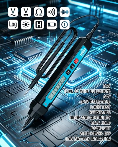 ALLOSUN Mini 3 1/2-Digit True RMS Digital Multimeter with Data Hold, Backlight, Auto Power Off & Non-Contact AC Voltage Detection EM3218A