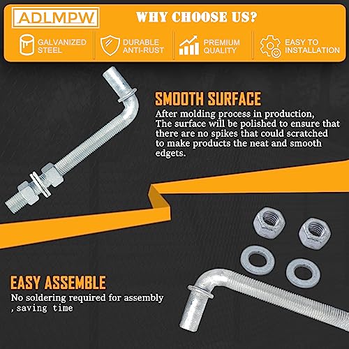 [Pack of 2] 8" J-Bolt Chain Link Fence Gate Hinge, Galvanized Steel J-Bolt Post Hinge with 5/8" Male Hinge Pin, Nuts & Washers Included. - size: 8" (2 Pack)