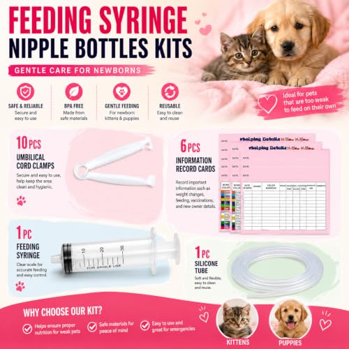 Puppy Kitten Whelping Supplies, Whelping kit for Puppies Birth,Kitten Supplies,Dog Supplies,Puppy kit,Kitten Bottle Feeding kit for New Born Puppy Supplies and Kitten (with Small Animals Scales) - color: red