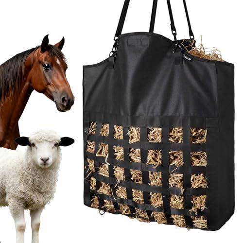 VEVOR Hay Bag for Horses, 21.65 x 7.28 x 25.2 in, 1.81 x 1.81 in Holes, Premium Nylon Construction with PVC Waterproof Coating, Adjustable Hanging Straps and Metal Hooks, Slow Feed Hay Bag for Horses - size: 21.65 x 7.28 x 25.2 in