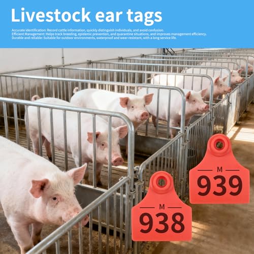 50pcs Farm Animal Ear Tags Numbered 001-050 Livestock Identification for Cattle Cows Hogs Pigs Sheep Goats (50, Medium-Red) - color: Medium-red
