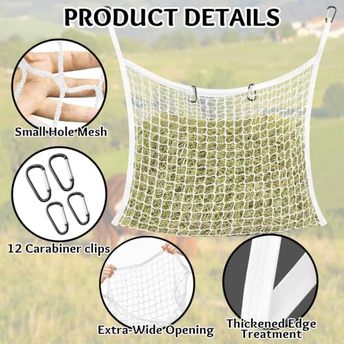 YedsIntu 3 Pcs Hay Bags for Horses, Slow Feed Hay Nets for Horses Goat Sheep, Large Capacity Hay Feeder for Stall, Trailer, Pasture (White) - size: 3PCS-White