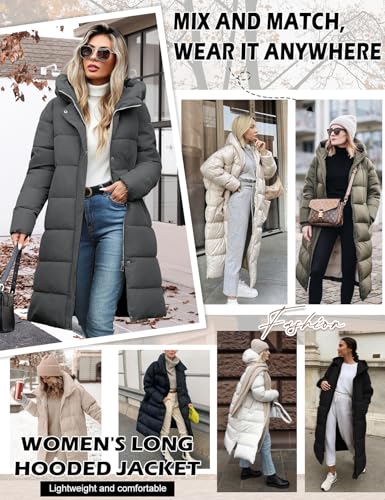 Winter Coats for Women-Puffer Jacket Hooded Warm Winter Long Coat Thickened Down Alternative Jacket Outwear - color: Dark Gray, size: Small