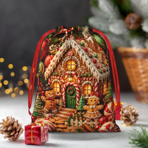 KzgtY Christmas Candy House 2PCS Gift Bags with Drawstring, 16 x 12 Inch Reusable Present Sacks for Christmas,Brithday, Holidays,Parties & Gift Packaging - color: Christmas Candy House