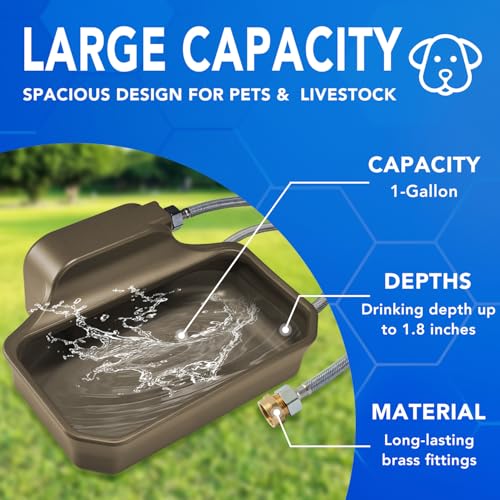PETTEN Auto Fill Dog Water Bowl, Outdoor 1Gal/3.75L Automatic Dispenser | Auto-refill float valve,no electricity.3.75L for dogs/cats&livestock.3/4"GHT hose connection.Food-grade HDPE,durable - color: Brown