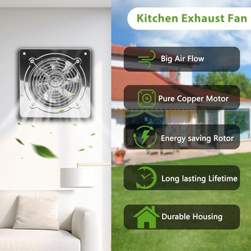 6 Inch Exhaust Fan with Speed Controller,235CFM Kitchen Exhaust Fan with Damper, 110V 40W Wall Ventilation Fan, Stainless Steel Extractor Fan for Window, Basement, Bathroom(6-inch Silver) - color: 6-inch Silver