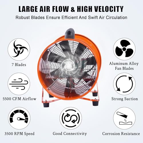 IDEALHOUSE 16 Inch Heavy Duty Utility Blower Fan with 32.8 FT Duct, 3500 CFM High Velocity Exhaust Fan, 2 Speed Portable Air Mover for Workshop Garage Confined Space, Low Noise 3500 RPM - size: 16 Inch Fan+32.8 FT Ducting