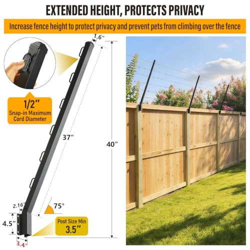 8-Pack Angle 25° Fence Post Extender, 40" Fence Barbed Wire Extend Arm，for Outdoor Fences to Increase Height, Protect Privacy and Pets Jumping Off (8, 40in-25°Angles - Wood Post) - size: 40in-25°Angles - Wood Post