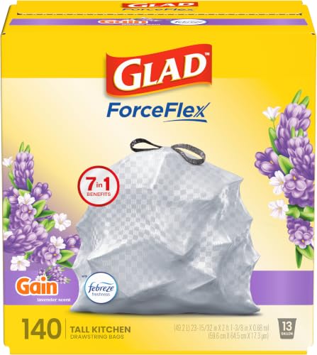 Glad ForceFlex Tall Kitchen Trash Bags, 13 Gallon, Gain Lavender, 140 Count (Package May Vary) - size: 140 Count (Pack of 1)