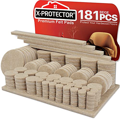 Felt Furniture Pads X-PROTECTOR 181 PCS Premium Furniture Pads - Felt Pads Furniture Feet Best Wood Floor Protectors - Protect Your Hardwood & Laminate Flooring! | Furniture Feet Best Wood Floor Protectors - Protect Your Hardwood & Laminate Flooring! - si