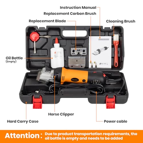 Horse Clippers Professional Electric horse Grooming Kit, Shaving Equine Clippers for Horses Goat Cattle Thick Coat Animals, 6 Speeds Large Heavy Duty Farm Livestock Haircut Trimmer （600W, 2 Blades）