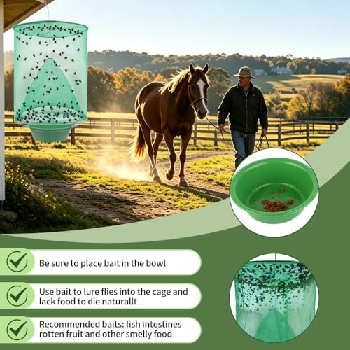 Ranch Fly Traps 6 Pack Reusable Fly Traps Outdoor Hanging with Tray for Barns, Farms, Patios, Backyards and Outdoor Areas
