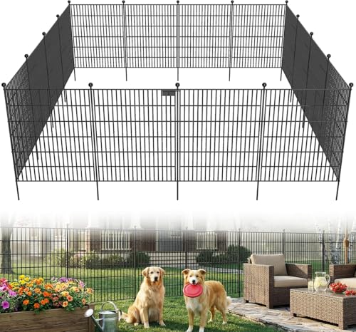Toolterritary 10 Panels No Dig Garden Fence with Gate, 32 in(H) X24.2 ft(L) Metal Fence Panels, Thickened Rustproof Garden Fencing, Animal Barrier Fence for Dogs, Rabbits, and Patio - size: 32 in(H)×29in(L)
