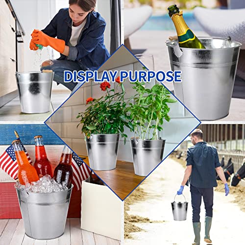 Didaey 12 Pcs Galvanized Metal Beer Buckets, Handle,Silver | 9 Quart Large Capacity Pails for Party Wedding, Tin Pails for Beer Ice, Round Design for Table Centerpieces Crafts - color: Silver