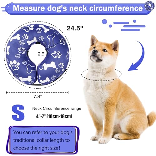 Recovery Donut Collar for Dogs & Cat,Inflatable Dog Cone Collar Alternative After Surgery,Soft Cone for Large Medium Small Dog,Adjustable Pet Neck Donut(Darkblue Bone,Small - color: Darkblue, size: S（neck 4"-7"）