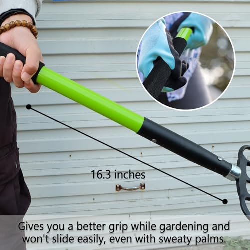Pitch Fork-57 Inch，5-Tine Steel Garden Fork Heavy Duty, Mulch with Cushion Grip, Green Fiberglass Handle - color: Green