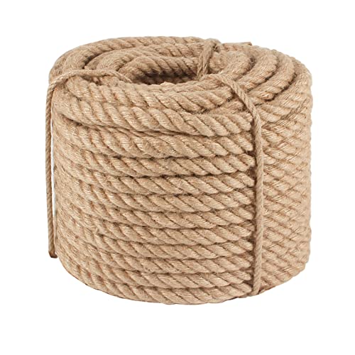 Twisted Manila Rope 3/4 in x 50 ft Natural Jute Ropes Thick Hemp Rope for Railing Docks Tug of War Decorating Crafts Nautical Landscaping Swing Hammock - size: 3/4inch x 50feet