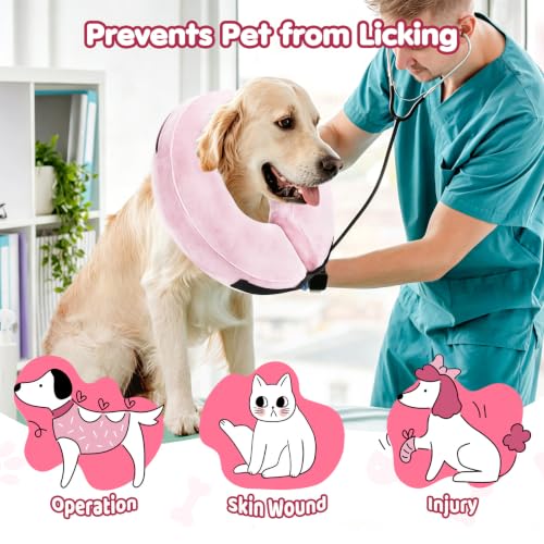 Grand Line Inflatable Dog Cone Collar, Soft Pet Recovery After Surgery (L) | Does Not Block Vision | Protective Pet Neck Cone Alternative for Small, Medium, Large Dogs & Cats | Solid Pink - color: Pink, size: L (Neck:14"-18")
