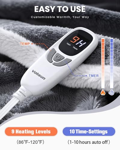 Wearable Heated Blanket with Foot Pocket, Flannel & Sherpa,50"x70",Grey,ETL | Wearable Electric Throw Blanket with Sleeves,9 Heating Levels Snuggle Warm Blanket,2H-10H Auto Off Heated Robe,ETL Certified - size: 50"x70"