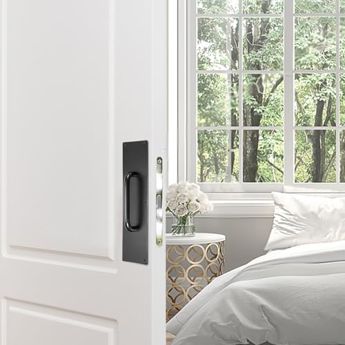 Sumnacon 1 Set 16" Stainess Steel Door Handle Pull & Push Plate - Heavy Duty Gate Handle Bar for Home/Office/Warehouse/Public,Suitable of Wooden/Composite Door with Screws,Brushed (Black) - color: Black