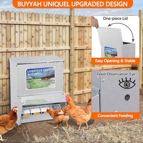 Automatic Chicken Feeder 30lb Capacity | Galvanized Metal Poultry Feeder, Waterproof Chicken Feeder, Suitable for Poultry, Geese, Quails, Bantams, Ducks and Turkey