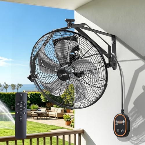 Amico 16 Inch Wall Mount Fan with Remote, 9-Speed, Brushless DC Motor | Industrial Metal Fan, High Velocity Wall Fan, 3000 CFM Commercial Fans for Garage, Greenhouse, Warehouse, Patio, Outdoor - size: 16 inch