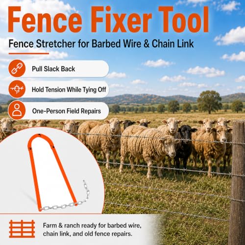 Fence Fixer Tool, Fence Stretcher for Barbed Wire and Chain Link | 2200 lb pull and 19.7 ft chain help tighten loose barbed wire, chain link, farm, ranch, and old fence repairs with control