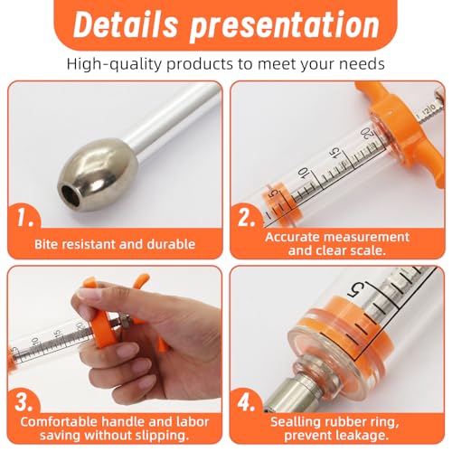 2 Pcs Goat Syringe Reusable Adjustable Goat Drench Syringe with 2 Drench Nozzle and Needles, Feeding Supplies for Cattle, Sheep, Goats, Horse, Pig, Dog (Orange, 20ML) - color: Orange, size: 20ML