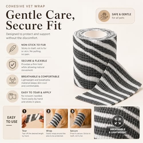 Premium Pet Vet Wrap — Non-Stick to Fur Self Adherent Bandage Wrap for Dogs, Cats & Horses, Breathable Cohesive Tape for Wounds, Paws & Legs, Animal Print Design - Pack of 2 - color: Zebra Print