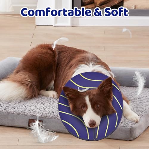 Adjustable Inflatable Dog Cone Collar for Surgery Recovery, Soft Cone for Dogs & Cats, Portable & Washable Dog Donut Collar, Large Cat Cone E Collar (Indigo M) - color: Purple Sunburst, size: M