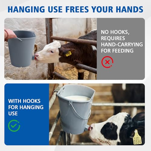 Sawysine 3 Pcs 8.45 Quart Calf Nursing Bucket, Single Teat Feeder with Metal Hanger, Hanging Calf Pail with Nipple Livestock Feeder for Over The Fence, Stall, Barn, Cowshed/Cattle Housing - color: Single Teat