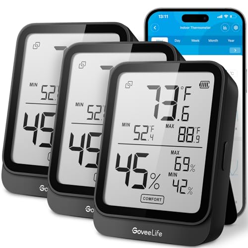 GoveeLife Bluetooth Hygrometer Thermometer H5104, LCD Digital Black 3-Pack | Indoor temperature monitor with APP alert & 2-yr data storage export, humidity meter for greenhouse/wine cellar/bedroom - color: Black, size: 3Pack
