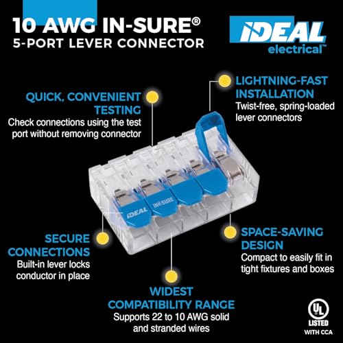 Ideal Electrical 30-1010 InSure 22 pc 10 AWG Lever Connector Kit (22 Pieces of Lever Wire Connectors) - size: 22 pc 10 AWG