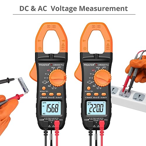 Proster Electrical Test Tool - TRMS Clamp Meter 6000&NCV Voltage Tester Pen | 2-in-1 kit: Clamp Meters(800A AC/DC, NCV, auto-range) + Voltage Tester Pen(Adjustable Sensitivity) For Electrical Tester